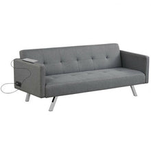 Load image into Gallery viewer, Convertible Futon Sofa Bed Folding Recliner with USB Ports and Power Strip-Gray