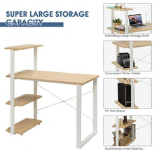 Load image into Gallery viewer, Reversible Computer Desk Study Table Home Office w/Adjustable Bookshelf-Natural