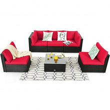 Load image into Gallery viewer, 6PCS Patio Rattan Furniture Set Cushioned Sofa Coffee Table Garden-Red