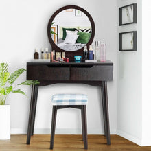 Load image into Gallery viewer, Dressing Table Vanity Makeup Set with Mirror Cushioned Stool Additional Storage-Brown