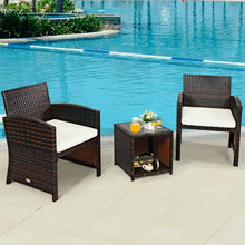 Load image into Gallery viewer, 3 Pieces PE Rattan Wicker Furniture Set with Cushion Sofa Coffee Table for Garden-White