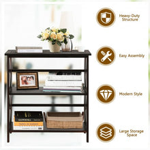 Load image into Gallery viewer, 3-Tier Wooden Open Shelf Bookcase with X-Design-Coffee