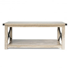 Load image into Gallery viewer, Rustic Accent Coffee Table Metal X Shaped Side Cocktail Table with Storage Shelf