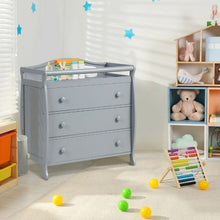 Load image into Gallery viewer, 3-Drawer Dresser Changing Table with Safety Belt Guardrails-Gray