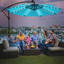 Load image into Gallery viewer, 10 Ft Solar LED Offset Umbrella with 40 Lights and Cross Base for Patio-Turquoise