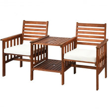 Load image into Gallery viewer, 3 pcs Outdoor Patio Table Chairs Set Acacia Wood Loveseat-White