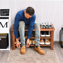 Load image into Gallery viewer, 3-Tier Bamboo Shoe Bench Storage Rack Organizer