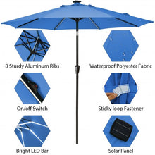 Load image into Gallery viewer, 9Ft Solar LED Market Umbrella with Aluminum Crank Tilt 16 Strip Lights-Blue