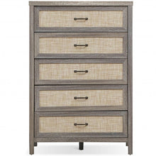 Load image into Gallery viewer, Dresser Rustic Storage Freestanding Wooden Cabinet with 5 Rattan Drawers-Oak