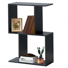 Load image into Gallery viewer, 2-tier S-Shaped Bookcase Free Standing Storage Rack Wooden Display Decor Black