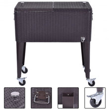 Load image into Gallery viewer, 80QT Outdoor Party Portable Rattan Rolling Cooler Cart