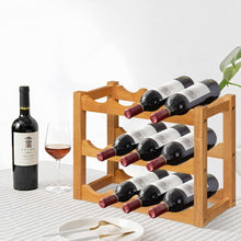 Load image into Gallery viewer, 3-Tier Bar Kitchen 12-Bottle Wine Display Holder with Wooden Tabletop
