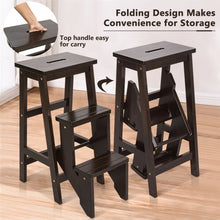 Load image into Gallery viewer, 3 Tier Step Stool 3 in 1 Folding Ladder Bench-Brown