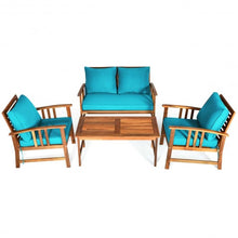 Load image into Gallery viewer, 4 Pcs Wooden Patio Furniture Set Table Sofa Chair Cushioned Garden