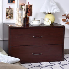 Load image into Gallery viewer, 2-Drawer Dresser Horiztonal Organizer End Table Nightstand with Handle Wood-Brown