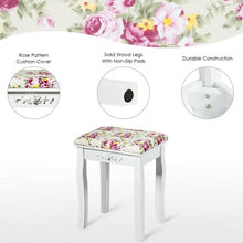 Load image into Gallery viewer, Vanity Wood Dressing Stool Padded Piano Seat with Rose Cushion
