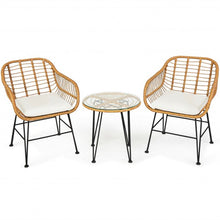 Load image into Gallery viewer, 3Pcs Rattan Furniture Set with Cushioned Chair Table-White