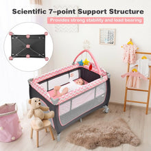Load image into Gallery viewer, 3 in 1 Portable Baby Playard with Zippered Door and Toy Bar-Pink
