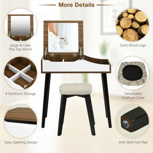 Load image into Gallery viewer, Vanity Table Set with Flip Top Mirror and Padded Stool-Wood