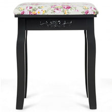 Load image into Gallery viewer, Vanity Wood Dressing Stool Padded Piano Seat with Rose Cushion-Black