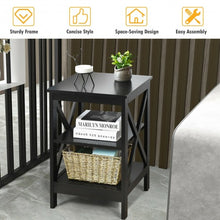 Load image into Gallery viewer, 3-Tier Nightstand End Table with X Design Storage -Black