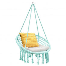 Load image into Gallery viewer, Hanging Macrame Hammock Chair with Handwoven Cotton Backrest-Turquoise