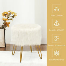 Load image into Gallery viewer, Faux Fur Vanity Chair Makeup Stool Furry Padded Seat Round Ottoman-White