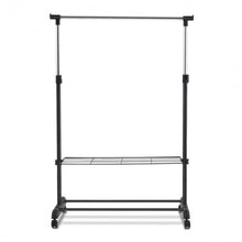 Load image into Gallery viewer, Rolling Clothes Hanger with Height Adjustable Shoe Rack