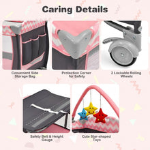 Load image into Gallery viewer, 3 in 1 Portable Baby Playard with Zippered Door and Toy Bar-Pink