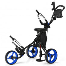 Load image into Gallery viewer, 3 Wheels Folding Golf Push Cart with Seat Scoreboard and Adjustable Handle-Blue