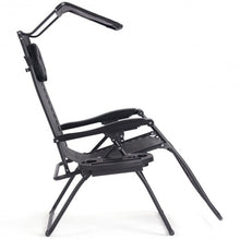 Load image into Gallery viewer, Folding Recliner Lounge Chair with Shade Canopy Cup Holder-Black