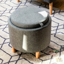 Load image into Gallery viewer, Round Storage Ottoman with Tray Top Accent Padded Footrest-Gray