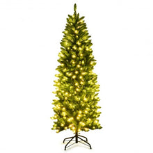 Load image into Gallery viewer, 6 ft PVC Hinged Pre-lit Artificial Fir Pencil Christmas Tree with 150 Warm White