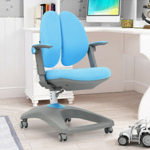 Load image into Gallery viewer, Kids Adjustable Height Depth Study Desk Chair with Sit-Brake Casters-Blue