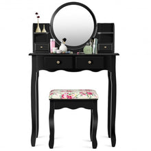 Load image into Gallery viewer, Makeup Vanity Table Set Girls Dressing Table with Drawers Oval Mirror-Black