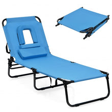 Load image into Gallery viewer, Outdoor Folding Chaise Beach Pool Patio Lounge Chair Bed with Adjustable Back and Hole