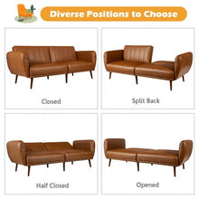 Load image into Gallery viewer, Convertible Futon Sofa Bed PU Adjustable Couch Sleeper with Wood Legs-Brown