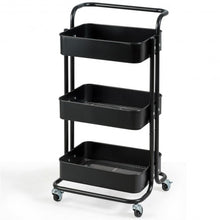 Load image into Gallery viewer, 3-Tier Metal Rolling Storage Cart Trolley 2 Brakes with Handle