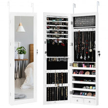 Load image into Gallery viewer, Wall Mounted Lockable Mirror Jewelry Cabinet with LED Light