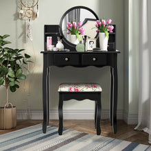 Load image into Gallery viewer, Makeup Vanity Table Set Girls Dressing Table with Drawers Oval Mirror-Black
