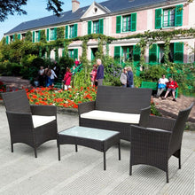 Load image into Gallery viewer, 4 pcs Outdoor Patio Rattan Wicker Cushioned Sofa Table-Dark Brown