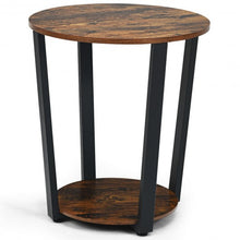 Load image into Gallery viewer, 2-tier Round End Table with Storage Shelf & Metal Frame-Brown