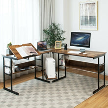 Load image into Gallery viewer, L-Shaped Computer Desk with Tiltable Tabletop-Rustic Brown