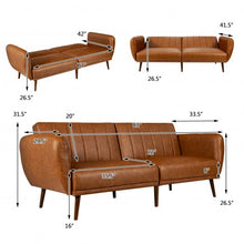 Load image into Gallery viewer, Convertible Futon Sofa Bed PU Adjustable Couch Sleeper with Wood Legs-Brown