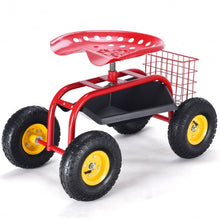 Load image into Gallery viewer, Garden Cart Rolling Work Seat With Heavy Duty Tool Tray Gardening Planting-Red