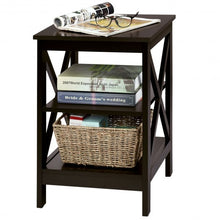 Load image into Gallery viewer, 3-Tier Nightstand End Table with X Design Storage -Espresso