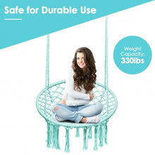 Load image into Gallery viewer, Hanging Macrame Hammock Chair with Handwoven Cotton Backrest-Turquoise