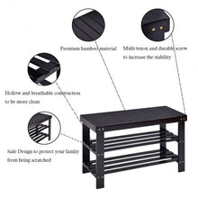 Load image into Gallery viewer, 3 Tier Bamboo Bench Storage Shoe Shelf-Black