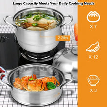 Load image into Gallery viewer, 3 Tier Stainless Steel Cookware Pot Saucepot Steamer