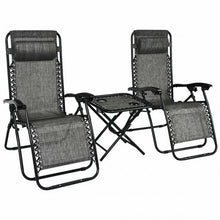 Load image into Gallery viewer, 3 pcs Folding Portable Zero Gravity Reclining Lounge Chairs Table-Gray